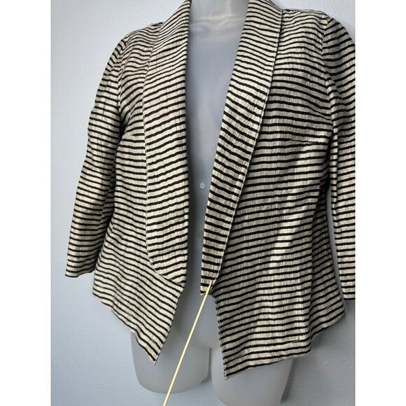 Ann Taylor Loft Striped Open Front Linen Jacket SZ 2 Career Office Collar - Picture 10 of 11